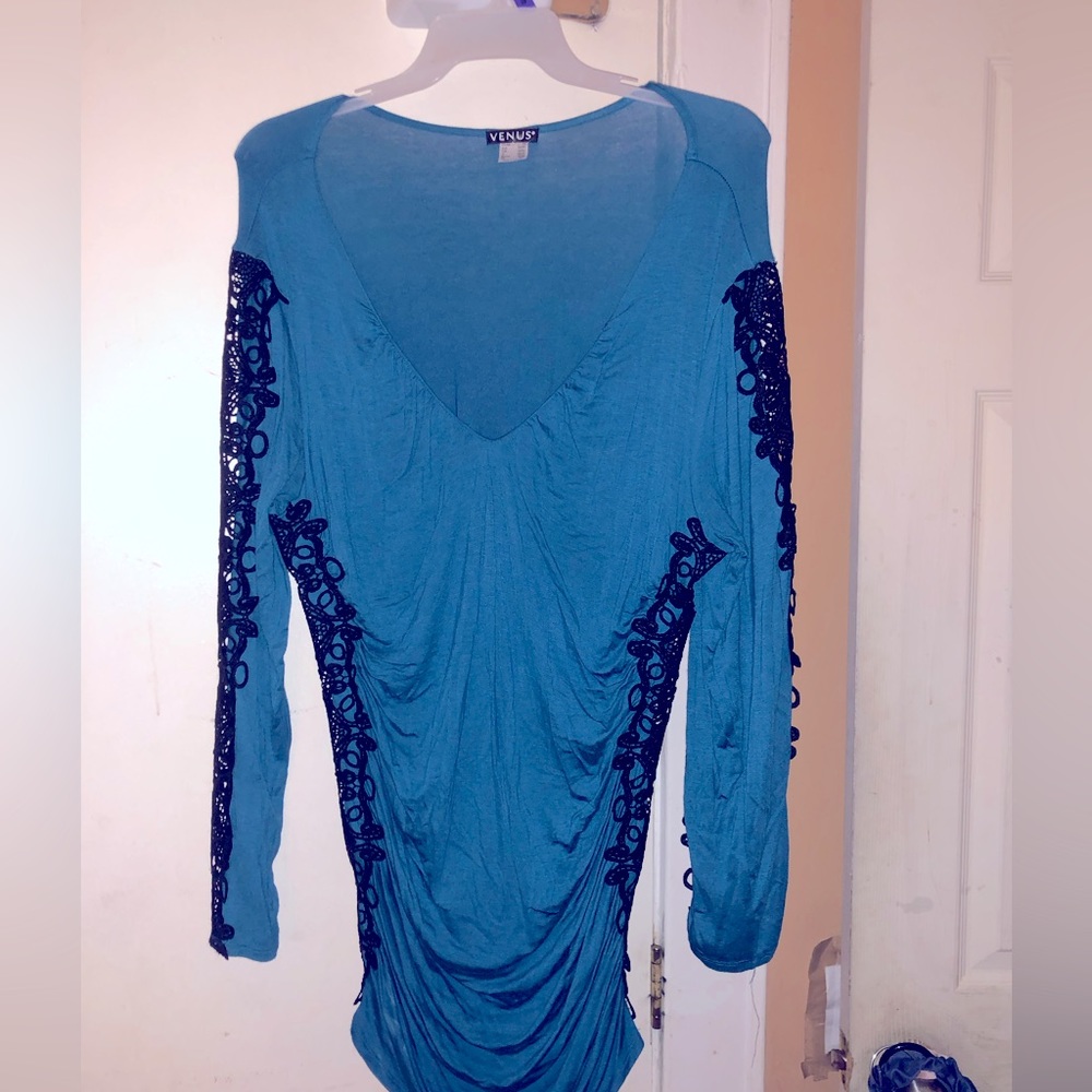 Blue Blouse with black lace